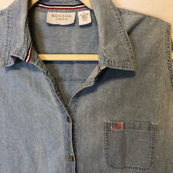 Sonoma Sleeveless Button Down Thin Denim Shirt XL - Picture 2 of 5